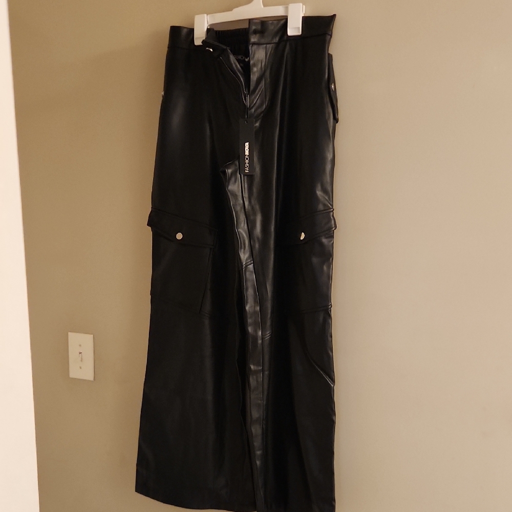 Fashion Nova Black Wide Leg Faux Leather